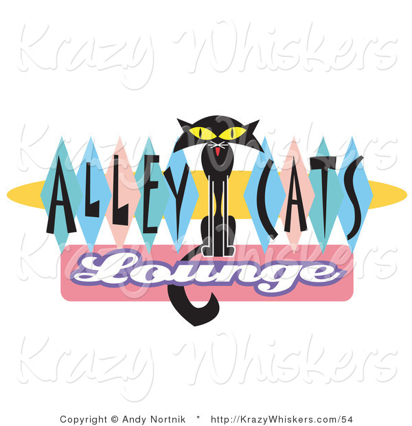 Critter Clipart of a Skinny Black Cat on an Alley Cats Lounge Sign
