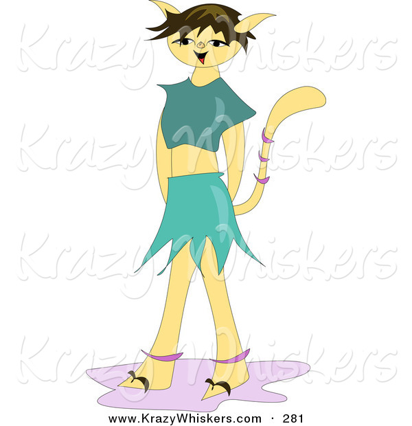 Critter Clipart of a Smiling and Friendly Part Cat, Part Human Girl with a Tail and Cat EarsSmiling and Friendly Part Cat, Part Human Girl with a Tail and Cat Ears