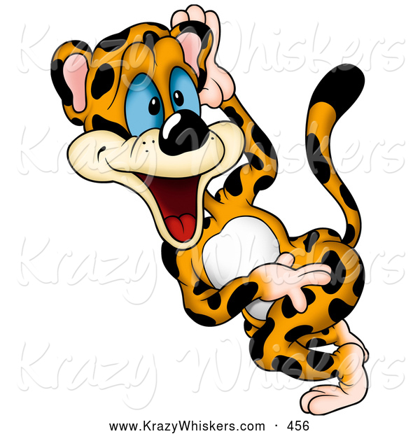 Critter Clipart of a Smiling Goofy Leopard Twisting His Torso While Dancing