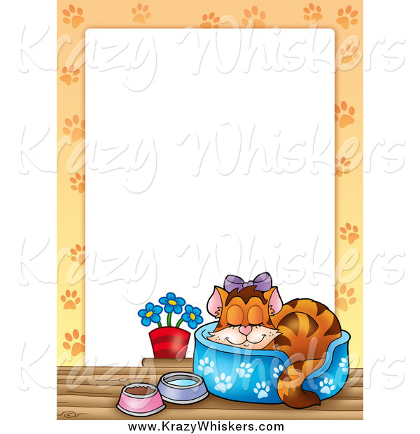 Critter Clipart of a Spoiled Cat in a Bed Border Around White Space
