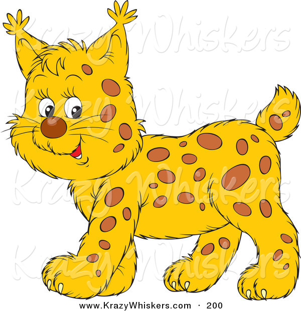 Critter Clipart of a Spotted Bobcat Cub Smiling and Walking to the Left