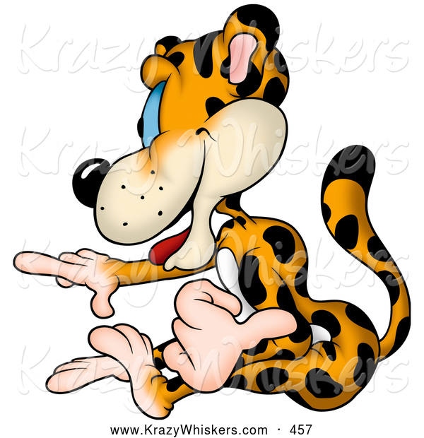 Critter Clipart of a Spotted Leopard Pointing and Directing Left