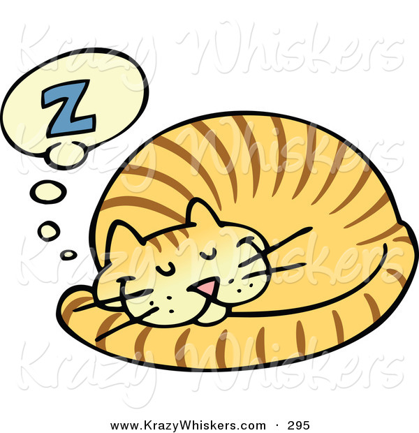 Critter Clipart of a Striped Ginger Cat Curled up and Taking a Pleasant Nap