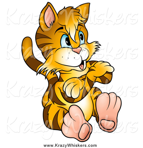 Critter Clipart of a Stubborn Tiger Striped Kitty Cat Sitting with Folded Arms