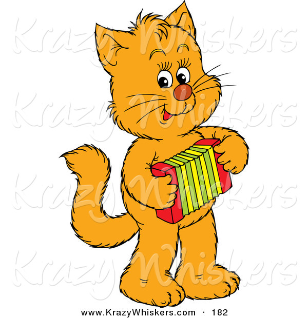 Critter Clipart of a Talented Orange Kitten Standing on Its Hind Legs and Playing an Accordion