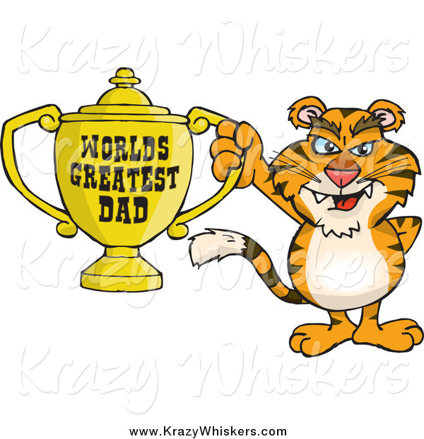 Critter Clipart of a Tiger Holding a Golden Worlds Greatest Dad Trophy