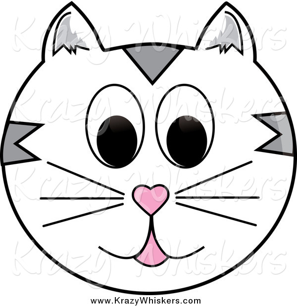 Critter Clipart of a White and Gray Happy Cat Face