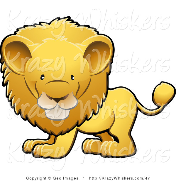 Critter Clipart of an Adorable Golden Male Lion with a Big Mane Facing Left