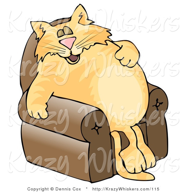 Critter Clipart of an Anthropomorphic Orange Tabby Cat Napping on a Recliner Chair