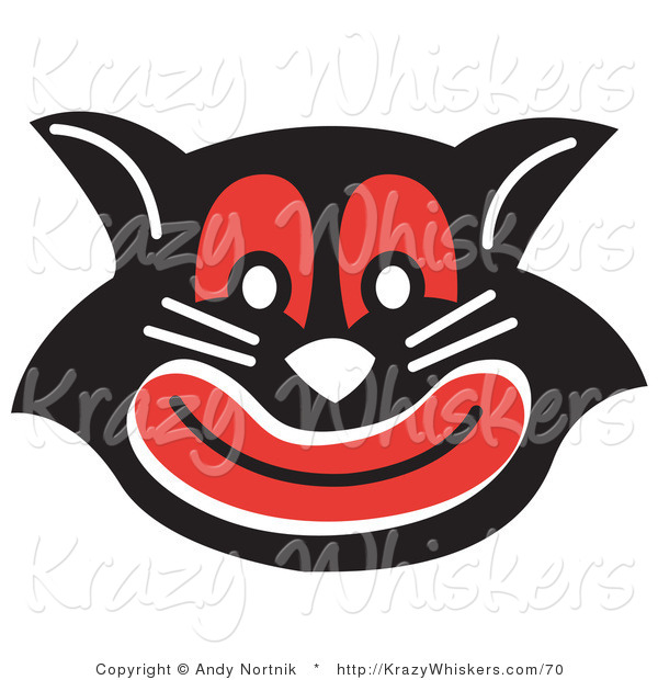 Critter Clipart of an Evil Black Cat with Red Eyes and Mouth Smiling