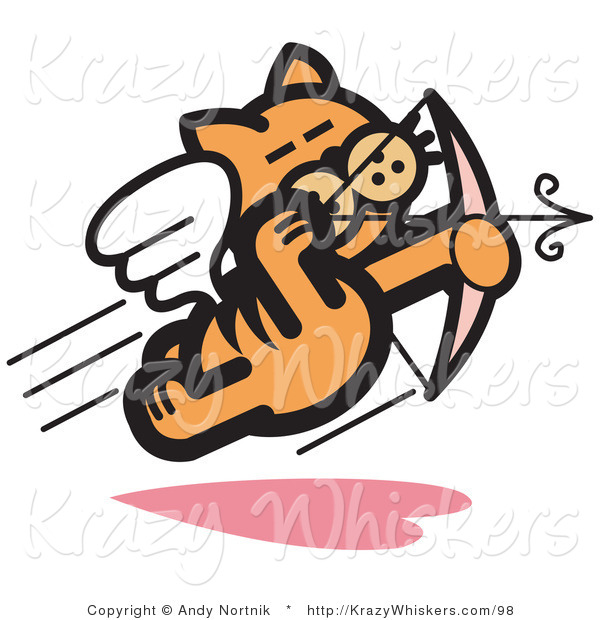 Critter Clipart of an Orange Cat Flying like a Romantic Cupid and Shooting Arrows with a Bow on Valentine's Day