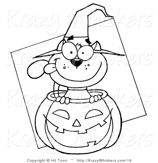 Critter Clipart of an Outlined Halloween Cat - Royalty Free