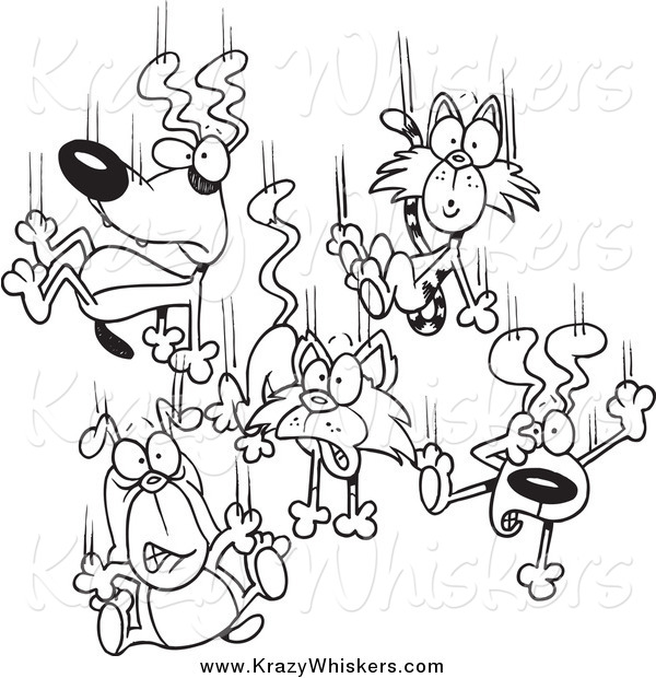Critter Clipart of Black and White Cats and Dogs Raining down