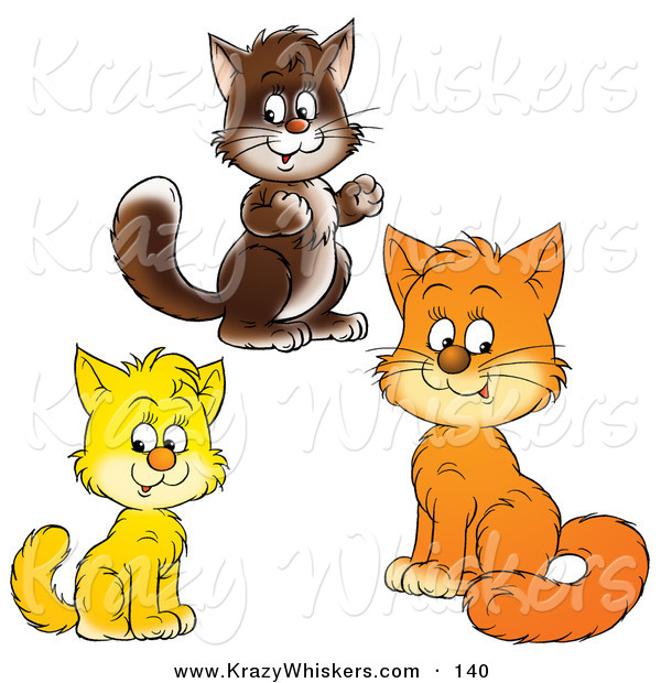 Critter Clipart of Brown, Yellow and Orange Kitty Cats Looking at the Viewer on White