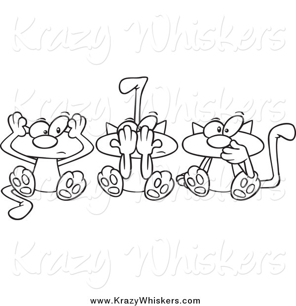 Critter Clipart of Cartoon Lineart No Evil Cats