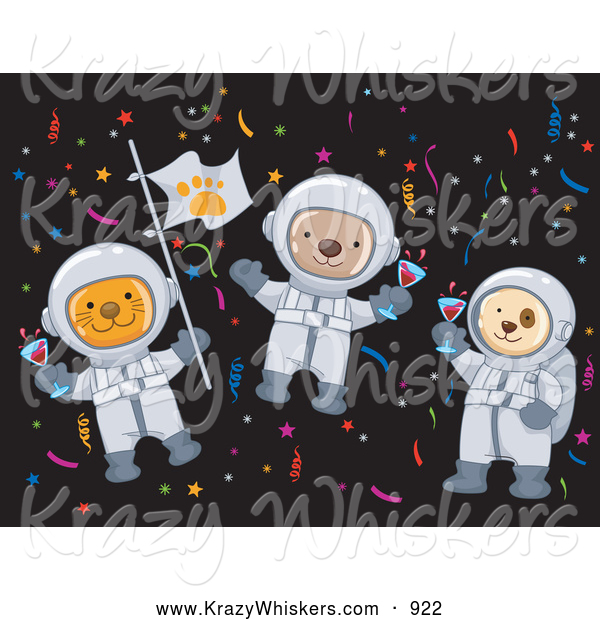 Critter Clipart of Cat, Monkey and Dog Astronauts Partying in Space
