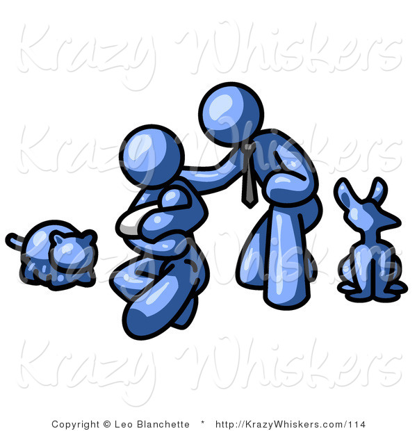 Critter Clipart of New Parents with Their Baby and Their Dog and Cat
