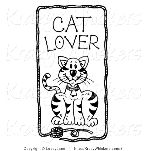Kitty Clipart of Cat Lover Text over a Feline with a Frame of Yarn - Royalty Free