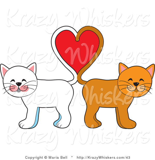 Vector Kitty Clipart of White and Orange Cats with Their Tails Forming a Heart - Royalty Free