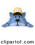 Critter Clipart of a 3d Chubby Blue Cat Wearing a Baseball Cap over a Sign by