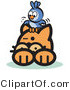 Critter Clipart of a Brave Bluebird Sitting on Top of an Orange Cat's Head and Teasing Him by Andy Nortnik