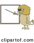 Critter Clipart of a Brown Male Lion Standing and Using a Pointer Stick to Discuss Rules on a Blank Board by Djart