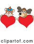 Critter Clipart of a Cat and Dog Hugging Hearts by Visekart