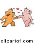 Critter Clipart of a Cat Couple Dancing with Hearts and a Rose by Cory Thoman