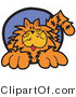 Critter Clipart of a Chubby Happy Orange Cat in a Blue Circle by Andy Nortnik