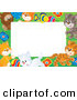 Critter Clipart of a Coloeful Stationery Border or Frame of a Litter of Playful Kittens, Flowers and a Fish by Alex Bannykh