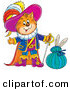 Critter Clipart of a Colorful Puss in Boots, the Cat, Standing Beside a Rabbit in a Sack by Alex Bannykh