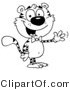 Critter Clipart of a Coloring Page of a Tiger Wearing a Bow Tie and Waving by Hit Toon