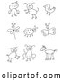 Critter Clipart of a Coloring Page Stick Figure Cat, Dog, Bird, Dragonfly, Ladybug, Butterfly, Pig, Pupy and Horse by C Charley-Franzwa
