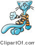 Critter Clipart of a Cool Blue Cat with a Long Tail, Wearing and Lazing Around in His Orange and Black Striped Pajamas by Leo Blanchette