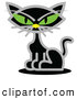 Critter Clipart of a Creepy Black Cat with Piercing Green Eyes by Andy Nortnik