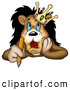 Critter Clipart of a Cute and Stressed Lion King in a Crown, Holding a Pencil and Touching His Face by Dero
