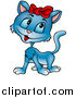 Critter Clipart of a Cute Blue Cat Wearing a Red Ribbon by Dero