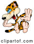 Critter Clipart of a Cute Giggly Leopard Holding up a Hand and Leaning Back by Dero