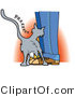 Critter Clipart of a Cute Gray Cat Purring and Rubbing up Against a Person's Legs by Andy Nortnik