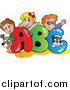 Critter Clipart of a Dog Cat and Children on ABC by Visekart