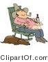 Critter Clipart of a Farmer Man Smoking a Pipe and Drinking a Beer While Sitting in a Rocking Chair with a Cat in His Lap and His Hound Dog at His Side by Djart