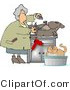 Critter Clipart of a Female Pet Groomer Cutting and Trimming Dog Hair While a Cat Bathes Nearby by Djart