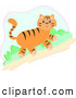 Critter Clipart of a Friendly Cute Tiger Walking Uphill by