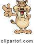 Critter Clipart of a Friendly Peaceful Sabertooth Tiger Smiling and Gesturing the Peace Sign by Dennis Holmes Designs