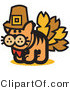 Critter Clipart of a Ginger Cat in a Pilgrim Hat Disguised As a Thanksgiving Turkey by Andy Nortnik