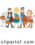 Critter Clipart of a Group of Halloween Kids Trick or Treating As a Ghost, Vampire, Princess, Super Hero and Cat by BNP Design Studio