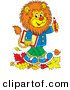 Critter Clipart of a Happy and Smart Young Male Lion Wearing Clothes, Walking Through Fallen Leaves and Carrying a Book and Pencil to School by Alex Bannykh