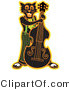Critter Clipart of a Happy Black Cat Playing a Bass Fiddle in a Band by Andy Nortnik