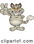 Critter Clipart of a Happy Peaceful Gray Cat Smiling and Gesturing the Peace Sign with His Hand by Dennis Holmes Designs