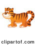 Critter Clipart of a Happy Tiger in Profile, Walking to the Left over White by Alex Bannykh